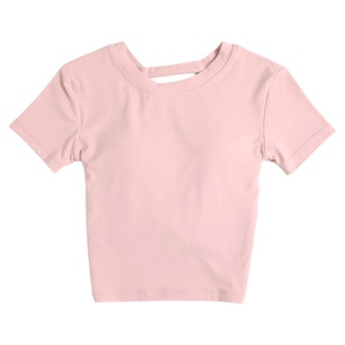 带胸垫欧美外穿性感大漏美背显瘦健身服上衣女运动T恤瑜伽服短袖