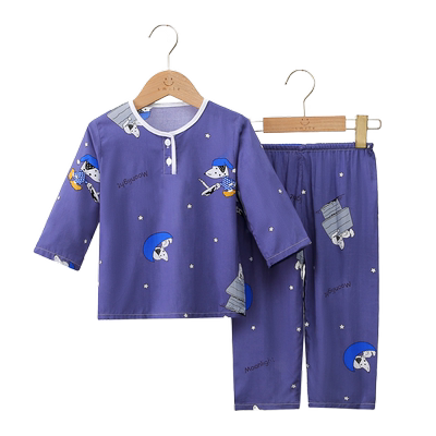 夏季棉绸长袖儿童睡衣