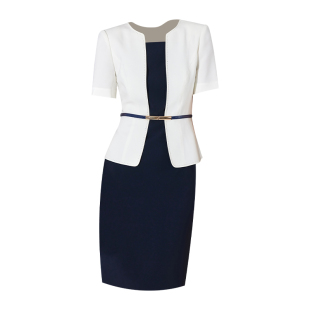 艾尚臣假两件职业连衣裙女夏短袖讲解员会所前台高端美容师工作服