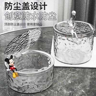 透明桌面垃圾桶带盖高颜收纳纸篓办公室餐桌家用卧室值客厅按压桶