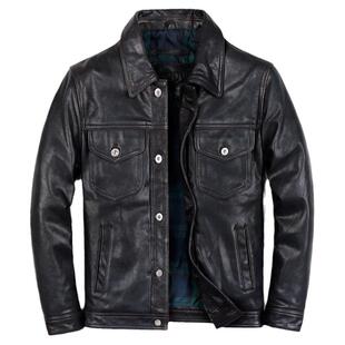 新品真皮皮衣男士507山羊皮休闲翻领皮夹克时尚秋冬单皮机车外套