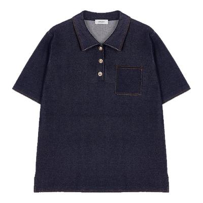 CRUSH Collection2025年早秋新款轻盈棉牛仔polo领短袖半开襟上衣