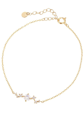 日系简约温柔风S925银镀14K金月光石白锆石手链简约款细链银饰