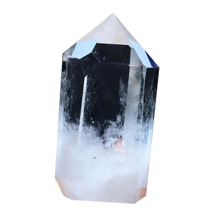 天然白水晶柱子原石打磨单尖六棱顶梁柱蓝针彩虹透体家居桌面摆件