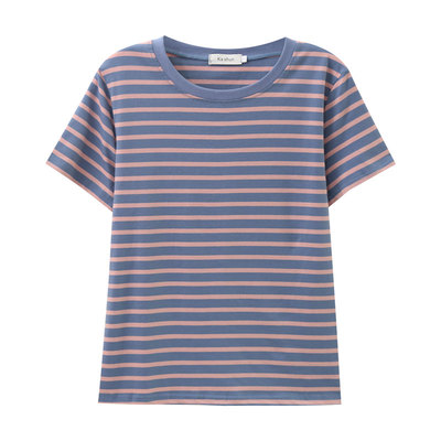 纯棉条纹短袖T恤女士韩版百搭2026夏季新款中年妈妈宽松休闲上衣