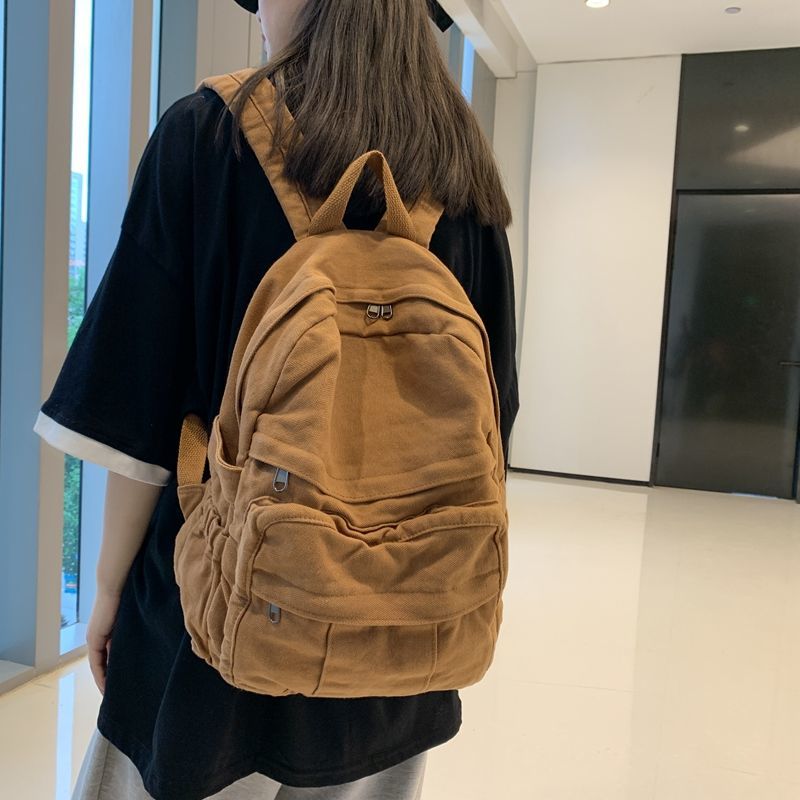 帆布书包女韩版原宿ulzzang大学生初中生双肩包简约百搭复古包包
