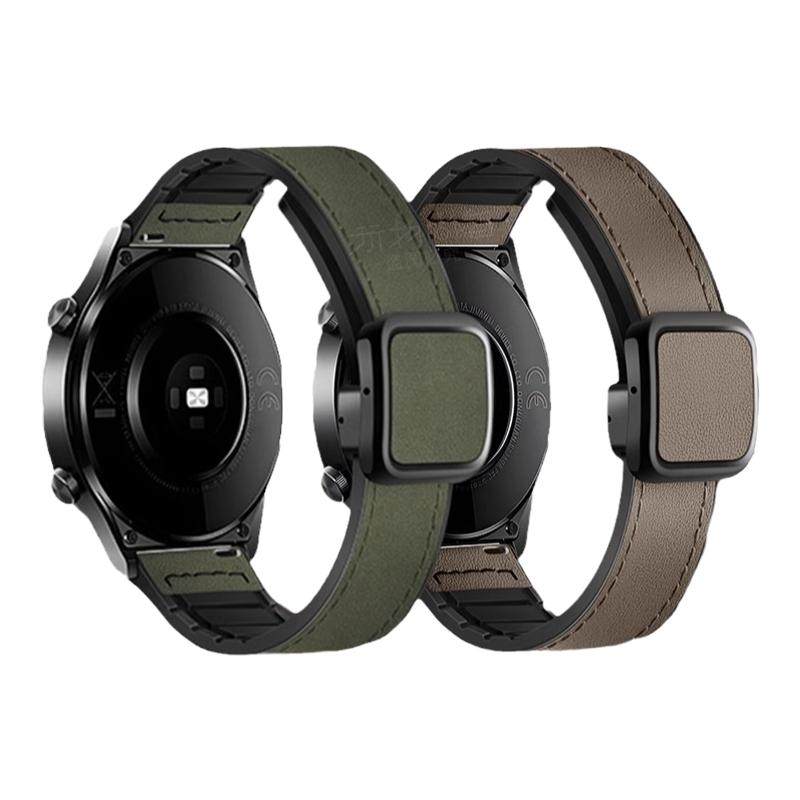 适用小米watch5手表带S5透气S4sport疯马纹磁吸扣真皮S3腕表带S2运动S1pro智能color2复古牛皮男女腕带春夏