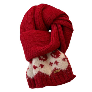 新年红色可爱苹果针织毛线围巾女生冬季2025新款加厚保暖学生围脖