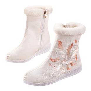 中国风短靴绣花鞋棉鞋冬季汉服靴子女明制鞋子中筒加绒保暖雪地靴