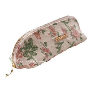 野栀原创 复古碎花金属拉链精致小清新小众大学生文艺笔袋文具袋