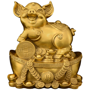 铜猪摆件吉祥物十二生肖猪聚宝盆金钱猪西北缺角客厅办公室大号