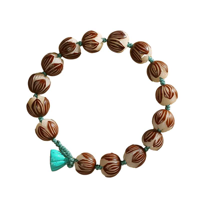 普陀山白玉菩提带皮雕刻莲花手串