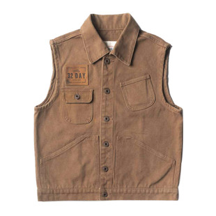 32Days美式复古工装马甲男阿美咔叽珠帆布猎装多口袋坎肩背心外套