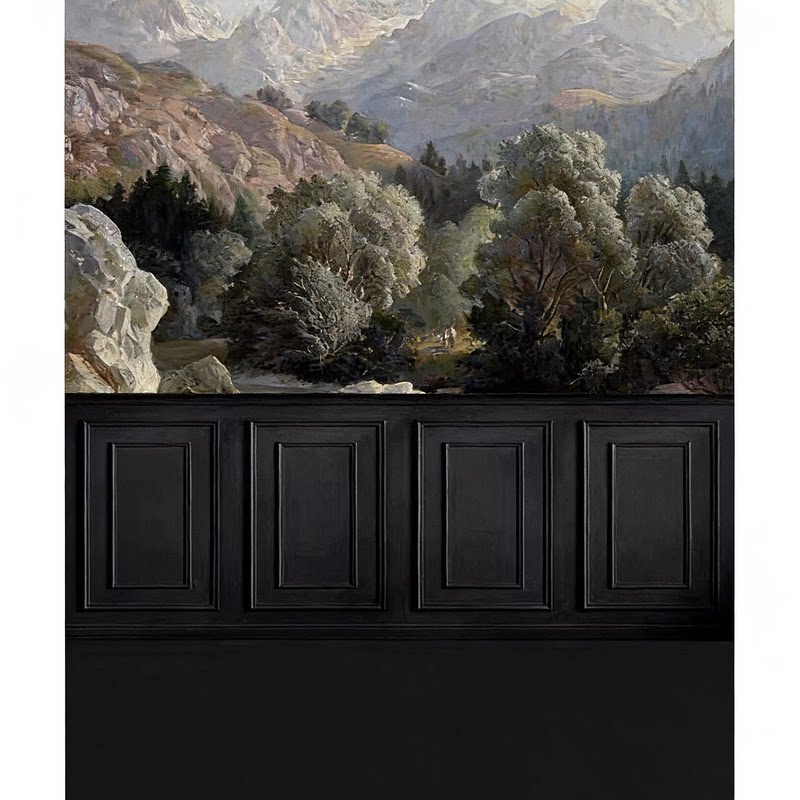 新款宫廷壁画山水油画背景写真照