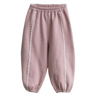 女童卫裤加绒秋冬新款童装长裤洋气花边宽松百搭宝宝小女孩运动裤