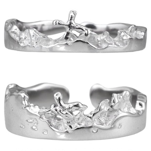 互相救赎的宿命感 原创设计925纯银戒指不掉色高级十字架情侣对戒