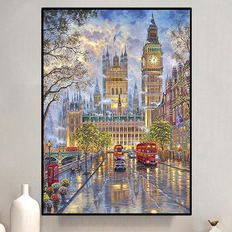 欧式油画风景钻石画满钻新款2025大本钟手工5d贴钻十字绣客厅卧室