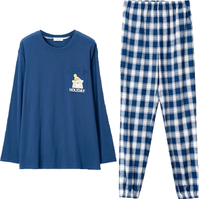 秋鹿长袖纯棉情侣睡衣家居服