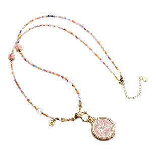 碧玺轻奢锁骨链新中式珐琅彩扎基拉姆吊坠项链简约精致彩虹色