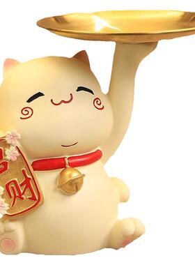 招财猫装放糖果盘子前台零食盘