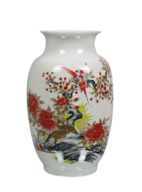 景德镇花鸟牡丹装饰品摆件冬瓜瓶
