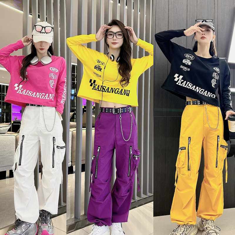 春秋曳步舞跳舞广场舞富丽海伦宽松肥大版T恤卫衣工装裤两件套