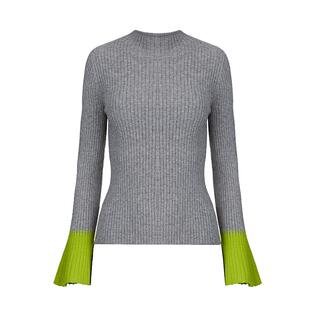 sdeer圣迪奥冬装女装圆领撞色拼接喇叭袖针织衫S23463512