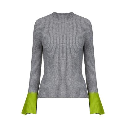 sdeer圆领撞色拼接喇叭袖针织衫