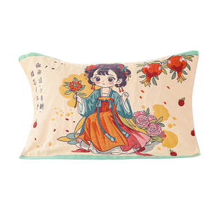 八层加厚纯棉纱布枕巾一对装高档国风卡通盖巾防滑家用全棉枕头巾