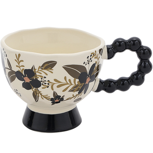 法式高脚杯陶瓷水杯家用马克杯高级感轻奢早餐咖啡杯子女新款2025