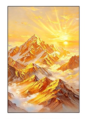 手绘油画《金山》客厅沙发玄关入户装饰画现代轻奢金山风景挂画