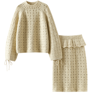 气质直抵心脾!重磅加厚100%纯山羊绒衫女半高领毛衣半身裙子套装