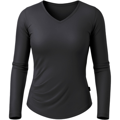 广场舞练功服女秋冬轻暖磨绒长袖上衣V领黑色舞蹈服现代舞服装