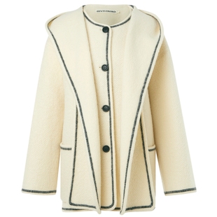 IIIVIVINIKO冬新款连帽围巾缩绒羊毛呢大衣外套女R449012323C