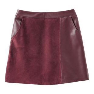 欧货反绒小羊皮拼接真皮小皮裙女A字裙高腰包臀半身裙2025春新款