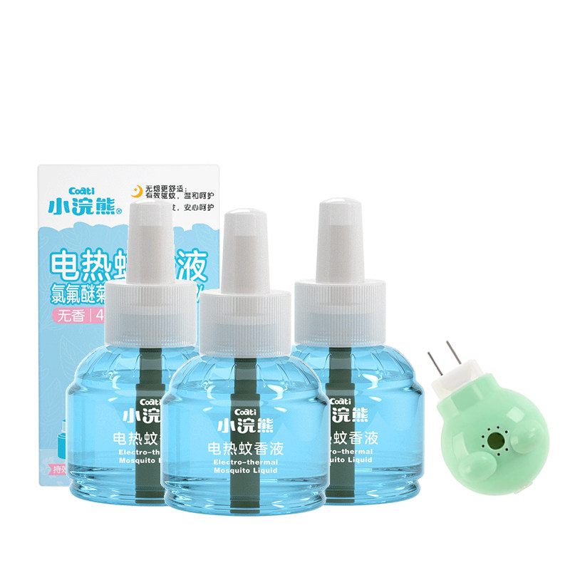 小浣熊电热蚊香液45晚液45ml*3瓶+1器安全无烟无香驱蚊水3瓶装