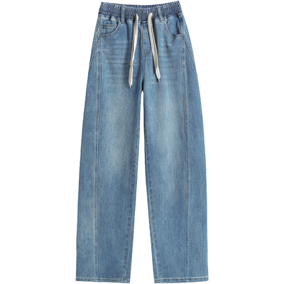 小个子弯刀裤女高腰阔腿牛仔裤