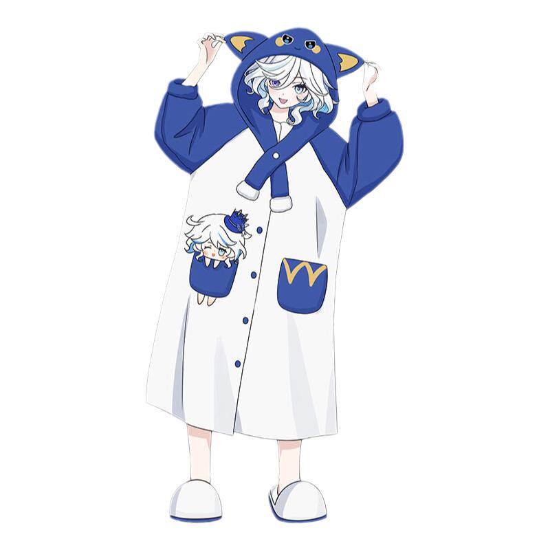动漫cos芙宁娜周边cosplay背带连体睡衣法兰绒毛绒睡袍家居服套装