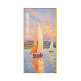 一帆风顺装饰画奶油风莫奈帆船挂画生意人走廊过道油画入户门壁画