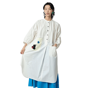 【商场同款】MOVEUP幻走2024春季新款纯棉趣味章仔设计师连衣裙