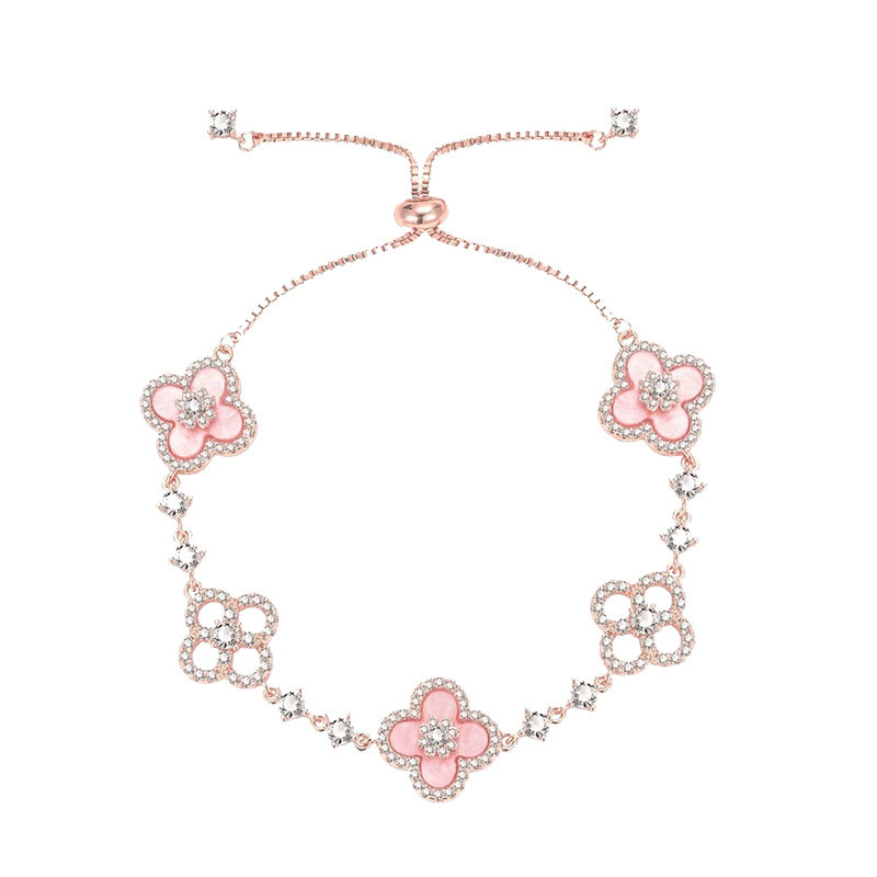 仿粉贝母花瓣四叶草手链女款手串女闺蜜手链轻奢小众精致手环手饰