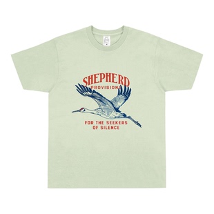 复古时光 追寻寂静飞鹤印花英文字母文艺复古怀旧纯棉艺术短袖潮t