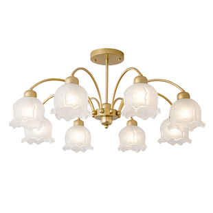 全铜吊灯法式田园客厅主灯卧室餐厅奶油风铃兰花朵女孩房主卧室灯