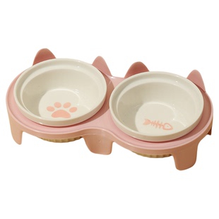 猫碗陶瓷猫食盆猫咪饭碗双碗斜口狗狗碗喝水碗保护颈椎防打翻用品