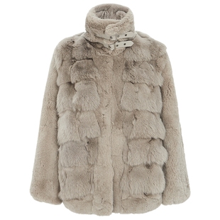 马天奴女装冬季新款灰色立领狐狸毛皮外套兔毛皮草廓形保暖外套
