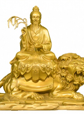 纯黄铜太乙真人像大号摆件铜太乙救苦天尊骑狮道家供奉保平安神像