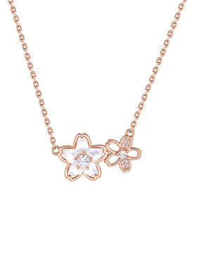 迪士尼轻奢玫瑰金山茶花项链女