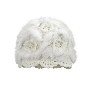 仿兔毛帽子皮草帽女秋冬季韩版防寒手工钩针毛毛花朵镂空包头冷帽