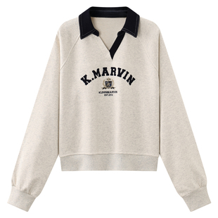 库恩玛维clean fit基础款V字翻领卫衣女2026年春新款韩版百搭上衣