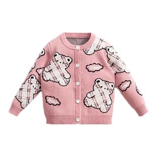 清仓亲子装母女装洋气秋冬开衫毛衣春秋高端纯棉粉色韩版小外套